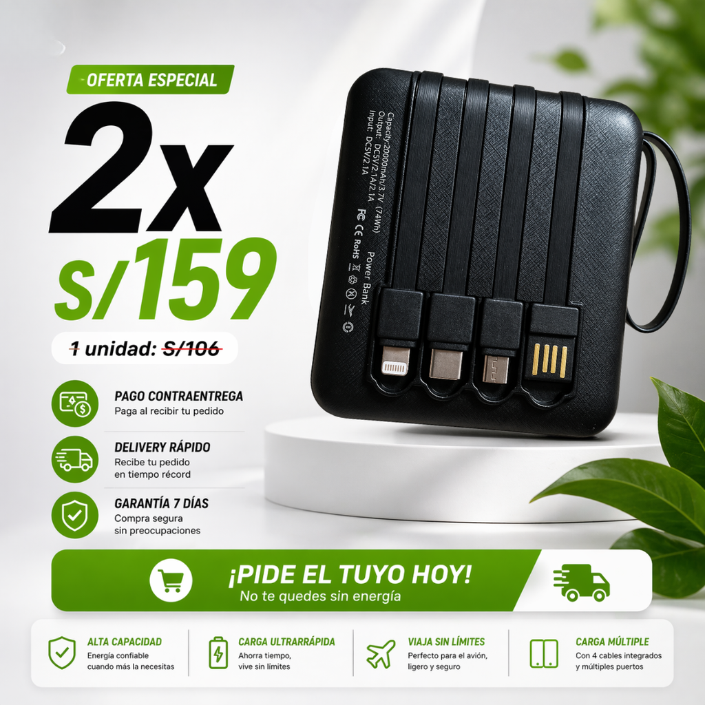 "Mini banco de energía portatil 20000 mAh"