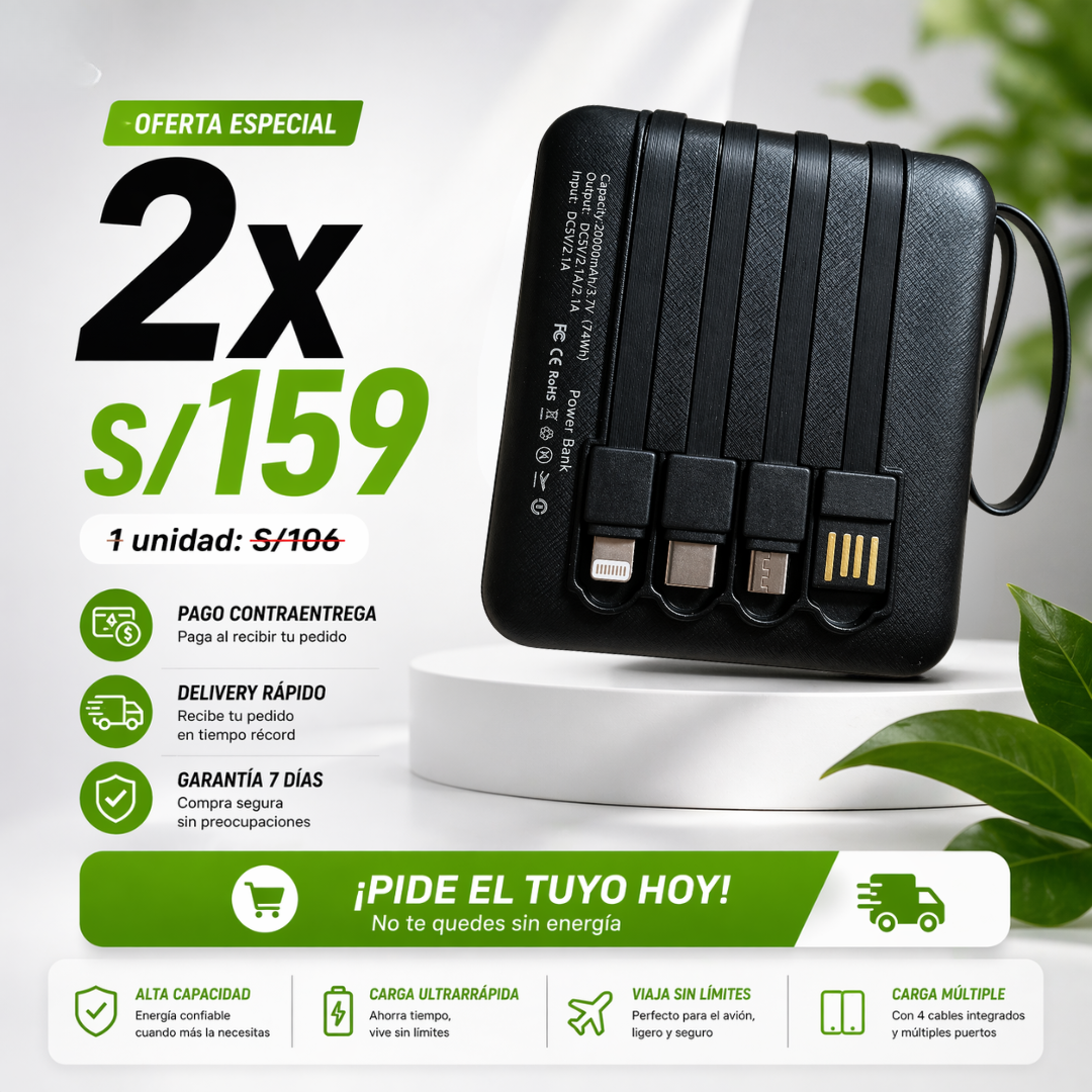 "Mini banco de energía portatil 20000 mAh"